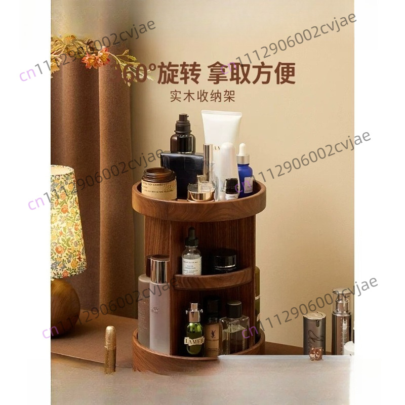 Luxury Skincare & Spa Reviews - 無垢材回転式化粧品収納ボックス、高級感のあるライトラグジュアリードレッサー、香水、スキンケア製品ラック