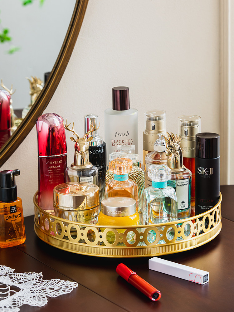 Luxury Skincare Tray - 軽奢ミラー真鍮製回転式収納メイク＆スキンケア用品リビングルームトレイ寝室ハイエンドデスクトップトレイ