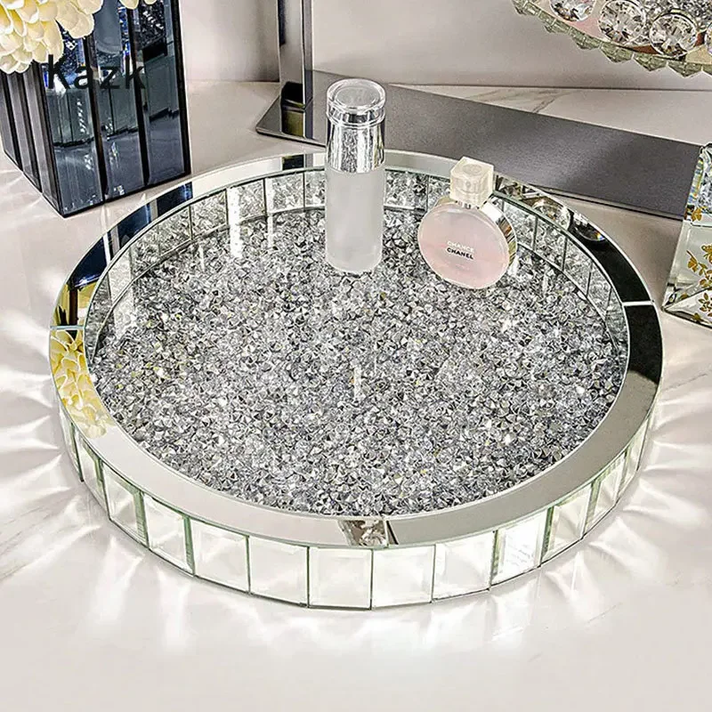 Luxury Skincare Tray - 豪華なダイヤモンドインレイのガラス収納トレイ,装飾的なアクセサリー,寝室の装飾,香水瓶,スキンケア製品,オーガナイザーローリング