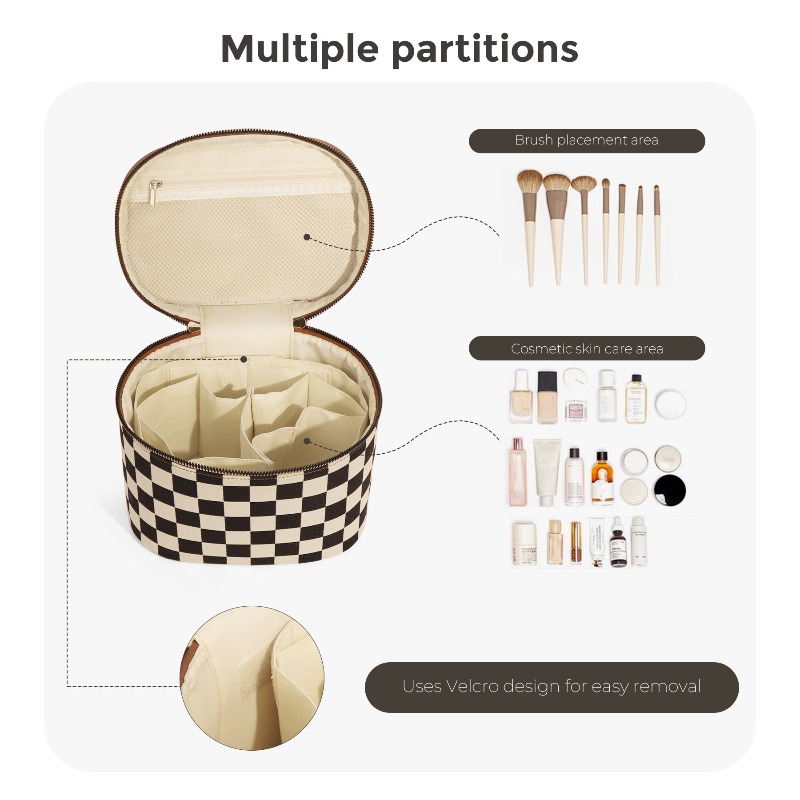 チェッカーボード柄メイクアップバッグ レトロ高級化粧品ハンド - Luxury Skincare Aesthetic のレビューと価格