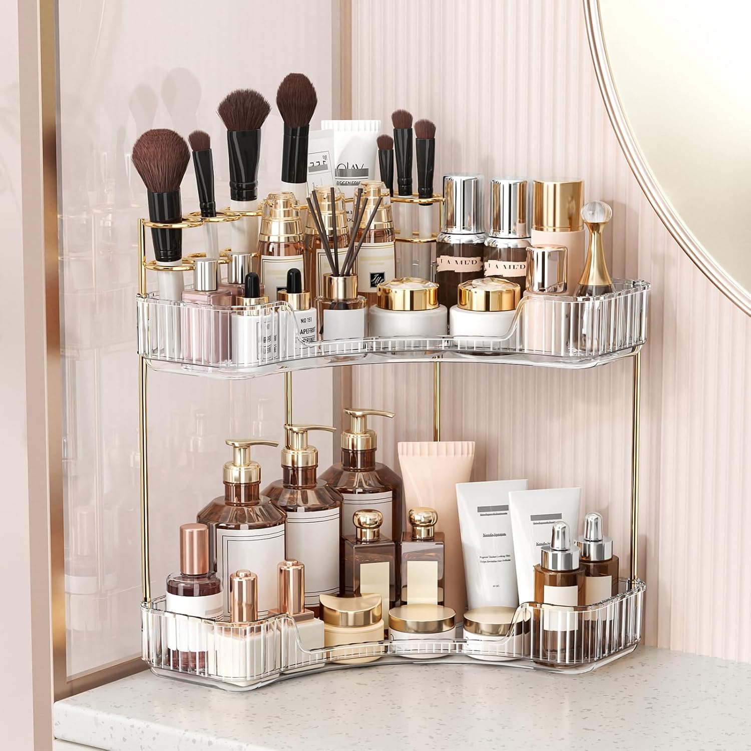 2段式クリアバスルームオーガナイザー、カウンタートップ収納ラ - Luxury Skincare Tray のレビューと価格