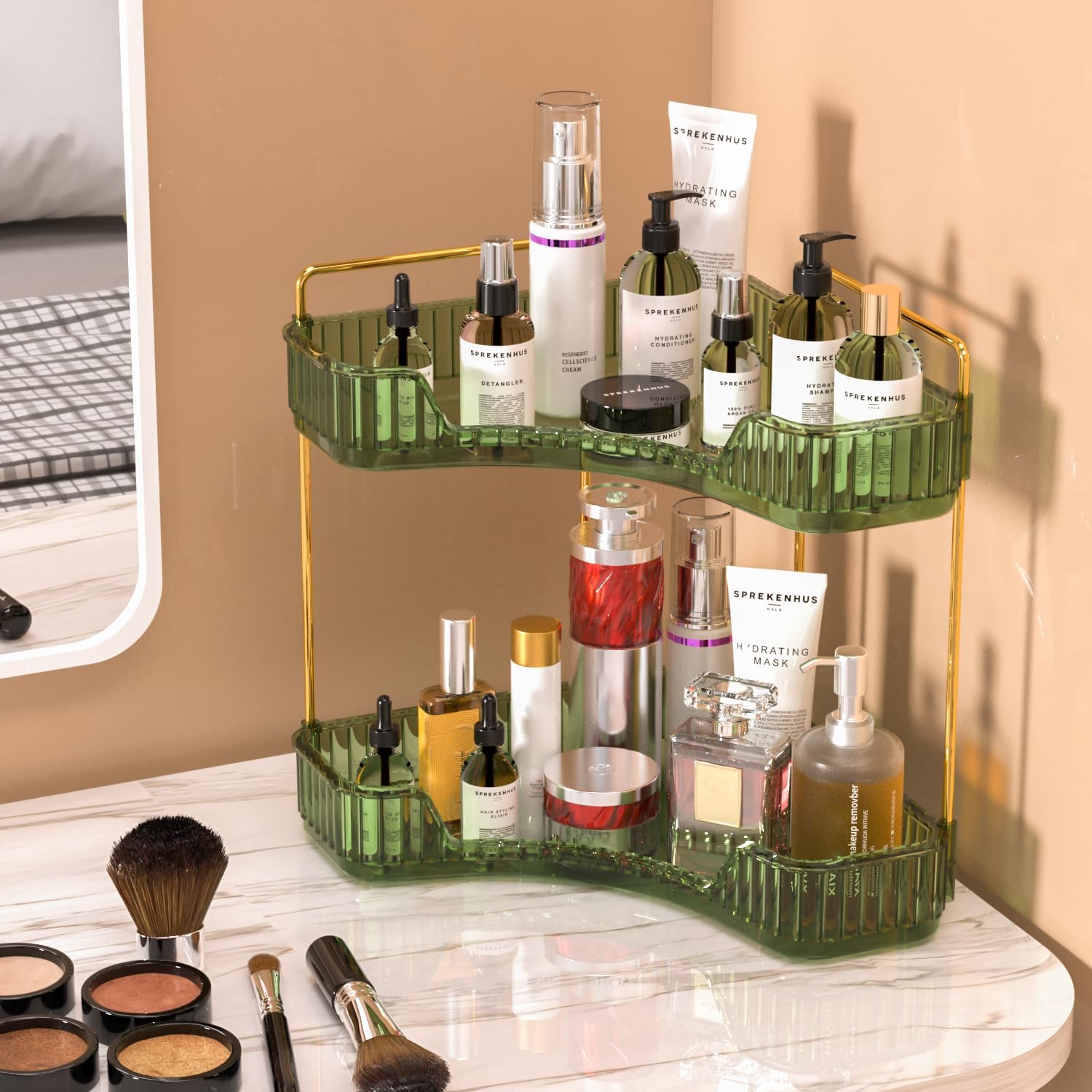 2段式クリアバスルームオーガナイザー、カウンタートップ収納ラ - Luxury Skincare Tray のレビューと価格