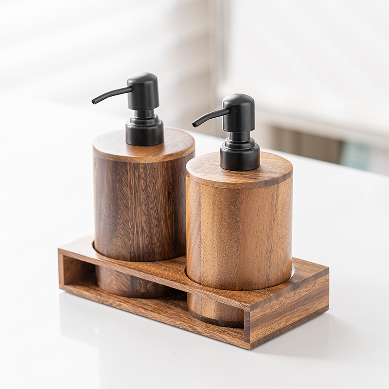 クルミ材のプレス式分割用空ボトル。 無垢材の高級ハンドサニタ - Luxury Skincare Tray のレビューと価格