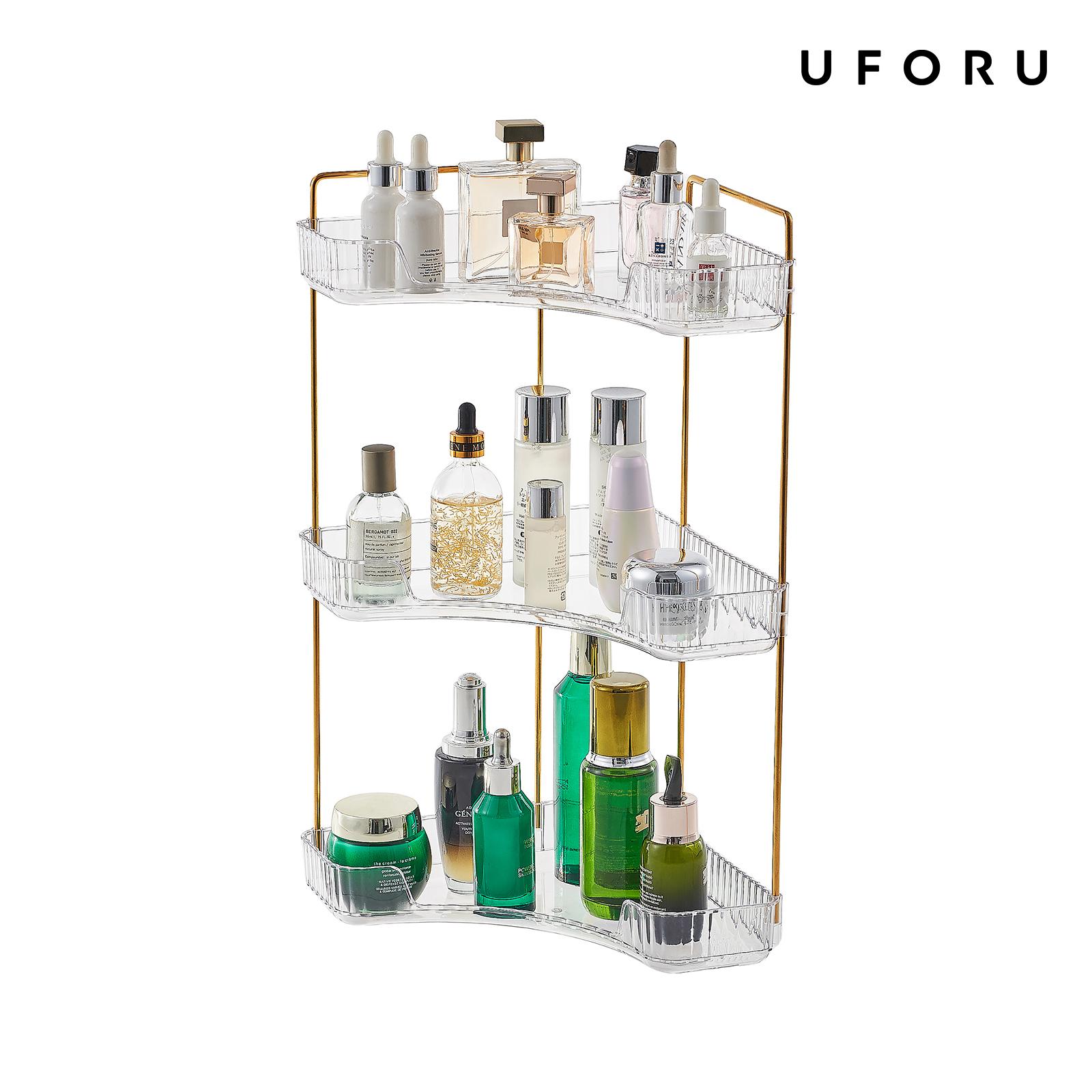 3段クリアバスルームオーガナイザー、コーナーカウンター収納棚 - Luxury Skincare Tray のレビューと価格