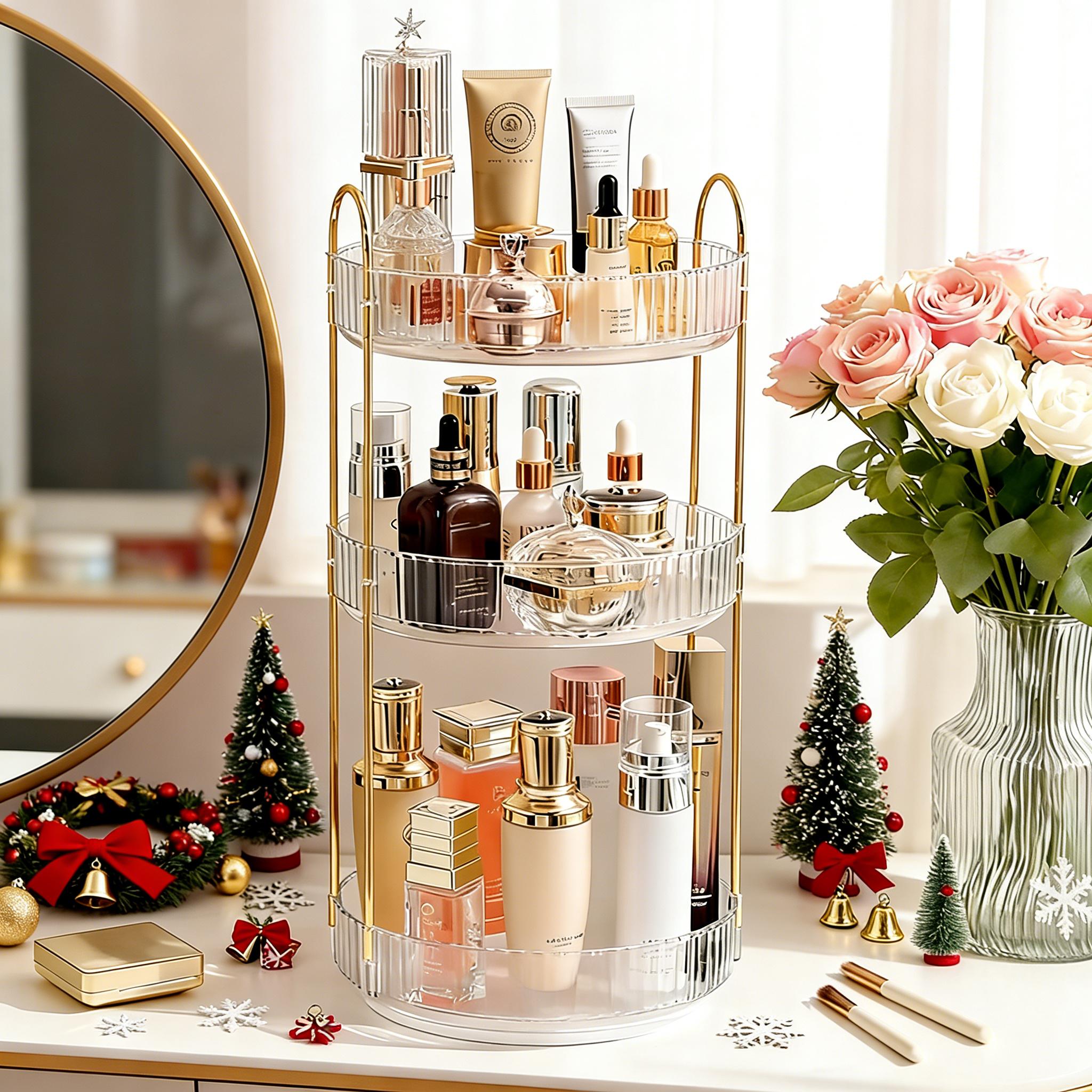 3段クリアバスルームオーガナイザー、コーナーカウンター収納棚 - Luxury Skincare Tray のレビューと価格